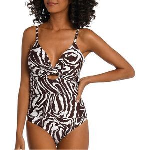 NWT La Blanca One Piece Twist Striped Swimsuit Large